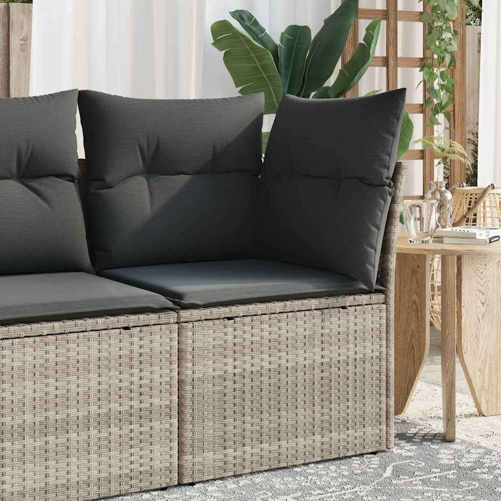 foto del prodotto divano angolare giardino con cuscini grigio chiaro polyrattan