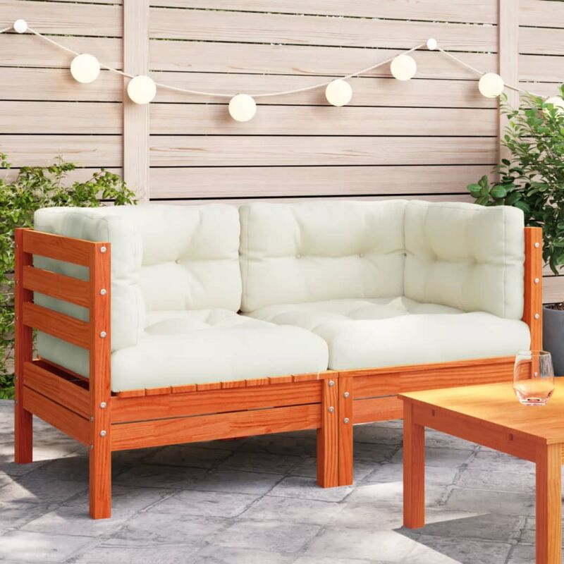 foto del prodotto divano angolare giardino cuscini 2pz marrone cera massello pino vidaxl 226280