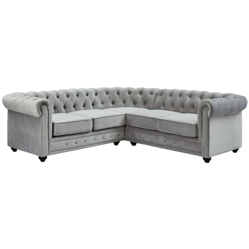 foto del prodotto divano angolare in velluto grigio argento chesterfield