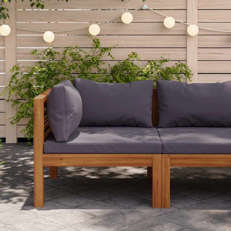 foto del prodotto divano angolare modulare cuscini grigio scuro massello acacia