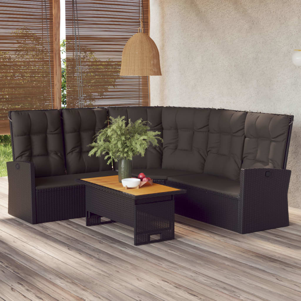 foto del prodotto divano angolare reclinabile con cuscini in polyrattan nerocod mxl 95684