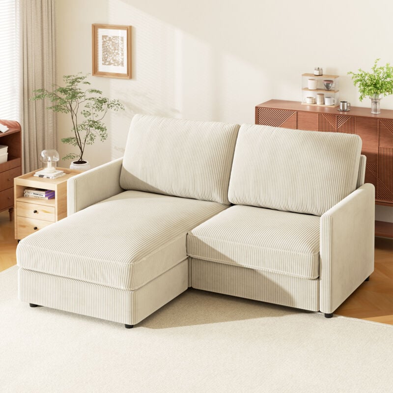 immagine 0 del prodotto divano angolare reversibile a 2 posti in velluto a coste, comodo divano componibile a l per soggiorno, 180x137x84 cm, beige