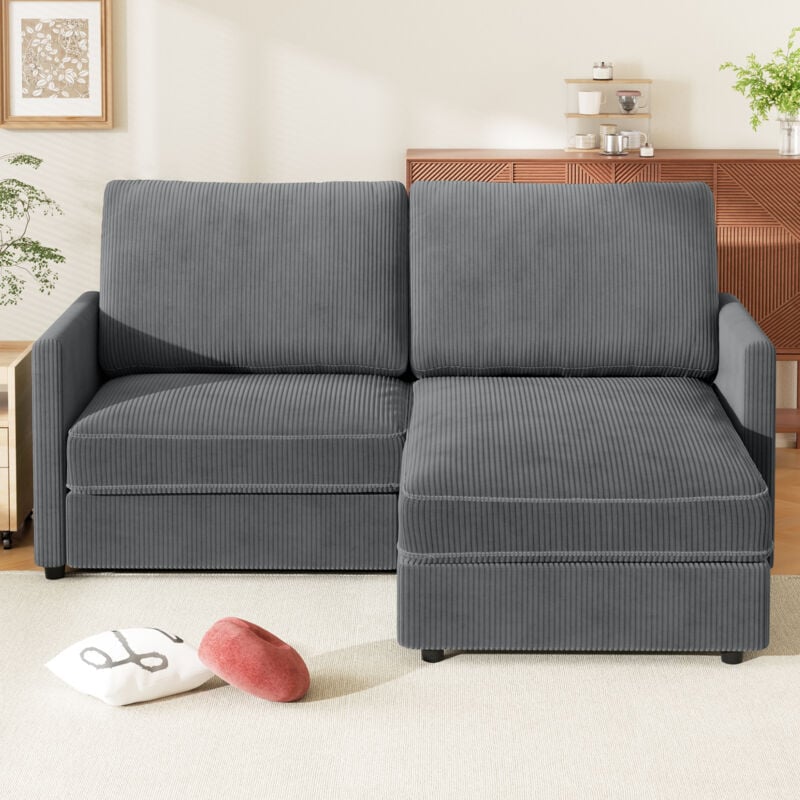 foto del prodotto divano angolare reversibile a 2 posti in velluto a coste, comodo divano scandinavo a l per soggiorno, 180x137x84 cm, grigio
