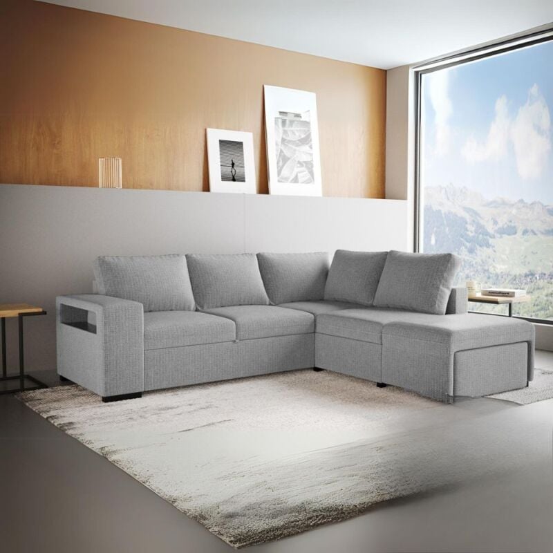 foto del prodotto divano angolare reversibile con funzione letto e bracciolo contenitore colore grigio jemmy