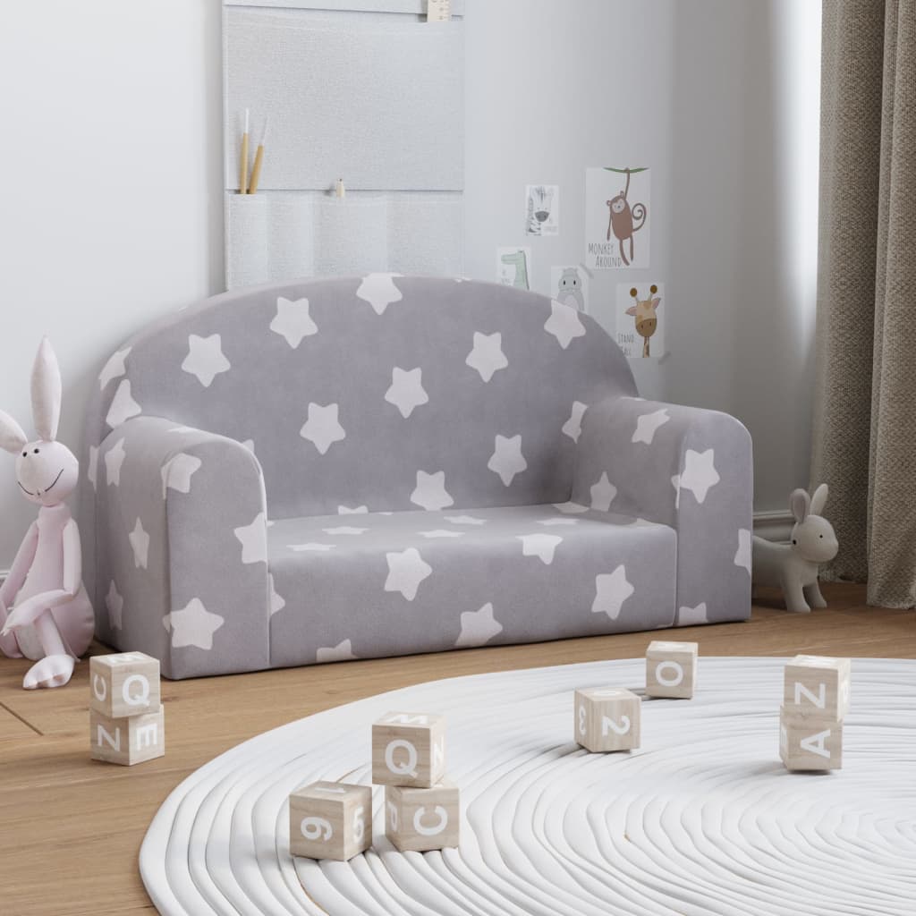 foto del prodotto divano bambini 2 posti grigio chiaro con stelle morbido peluchecod mxl 86395