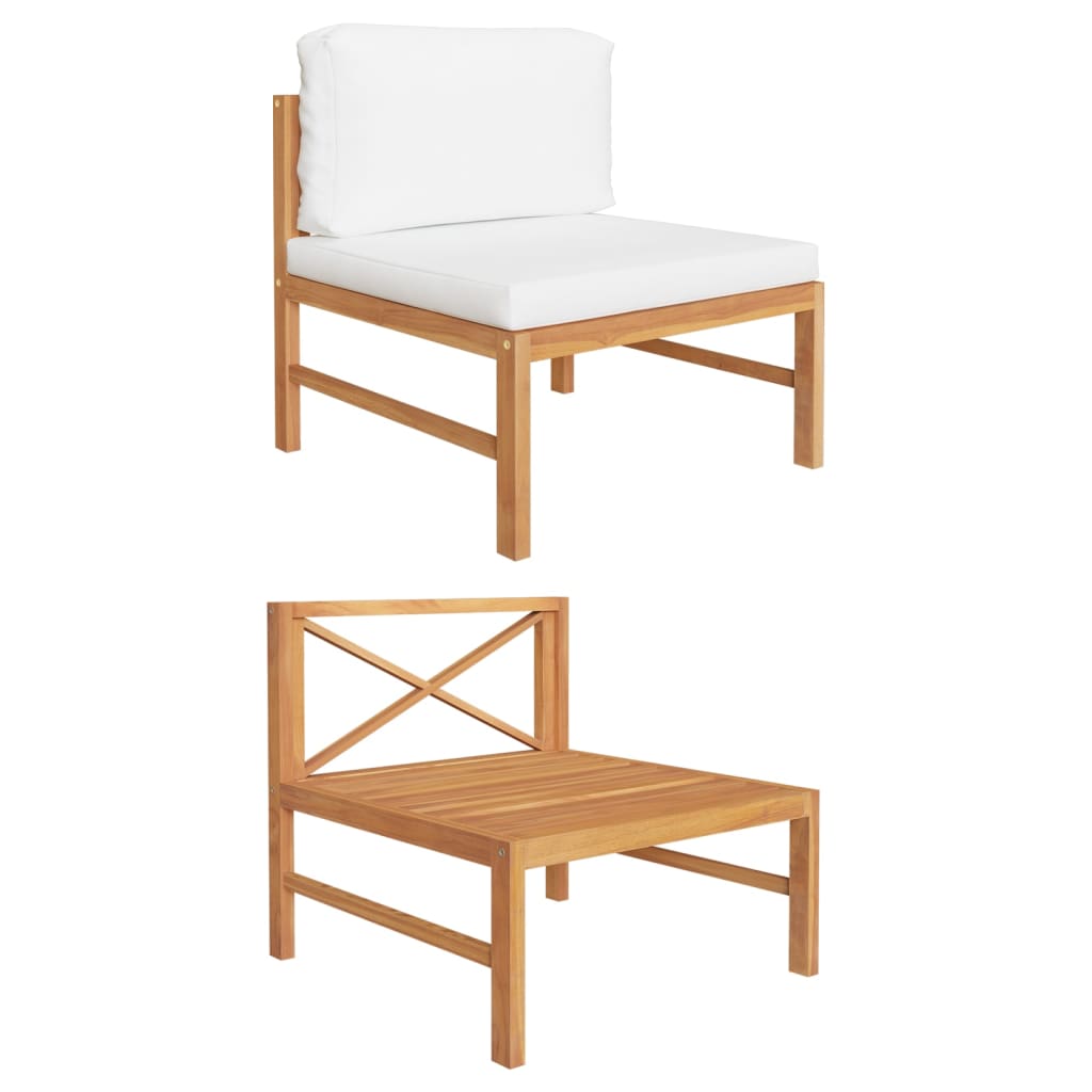 foto del prodotto divano centrale con cuscini crema in legno massello di teak cod mxl 72912