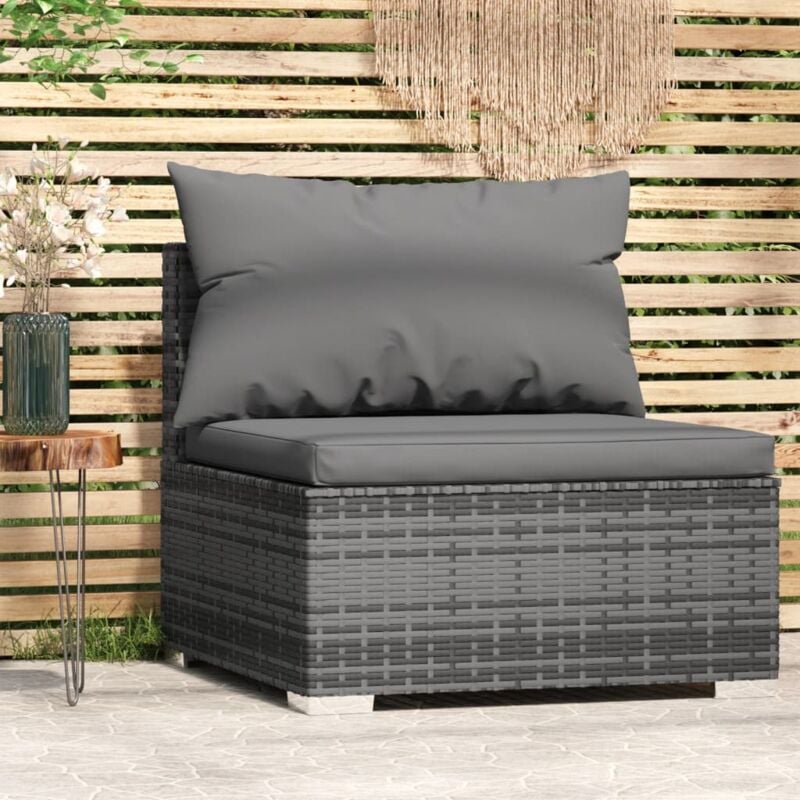 foto del prodotto divano centrale da giardino con cuscini in polyrattan grigio vidaxl 721330