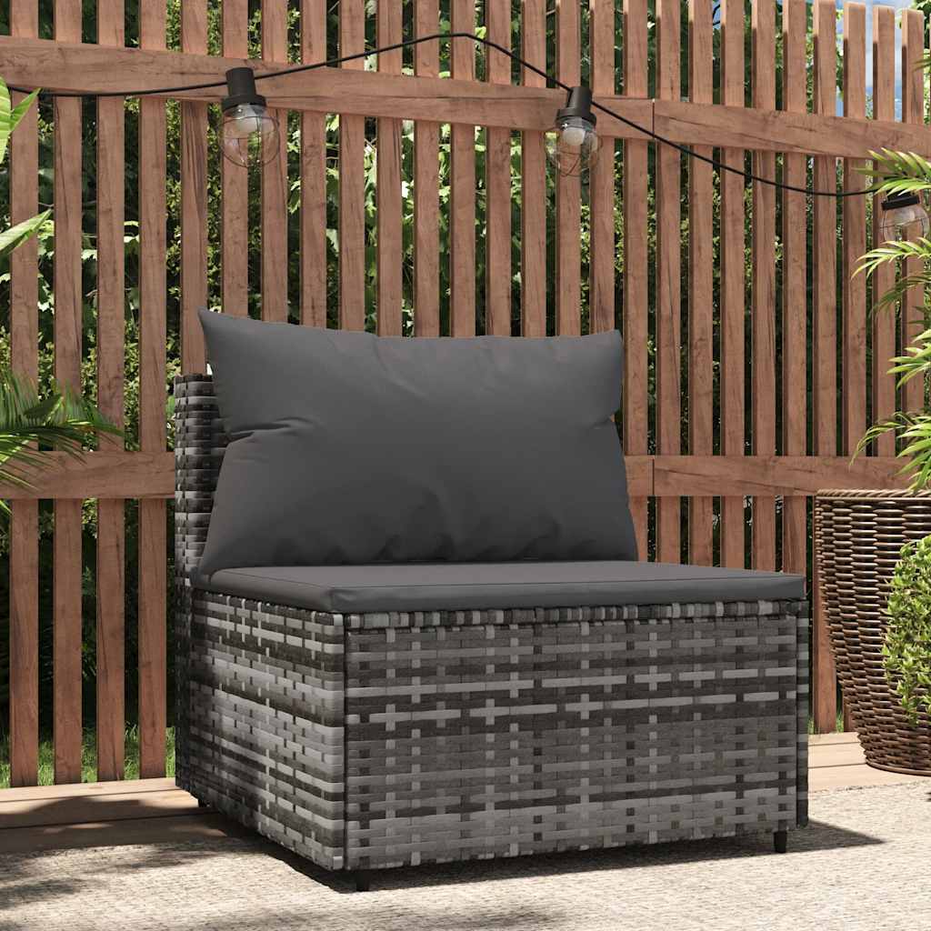 foto del prodotto divano centrale da giardino con cuscini in polyrattan grigiocod mxl 118485