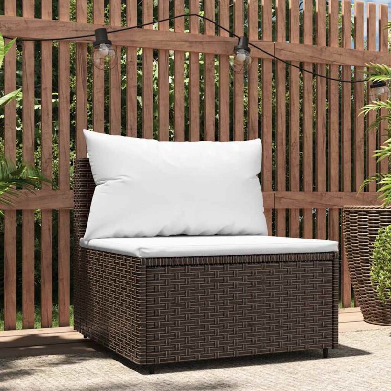 foto del prodotto divano centrale da giardino con cuscini in polyrattan marrone