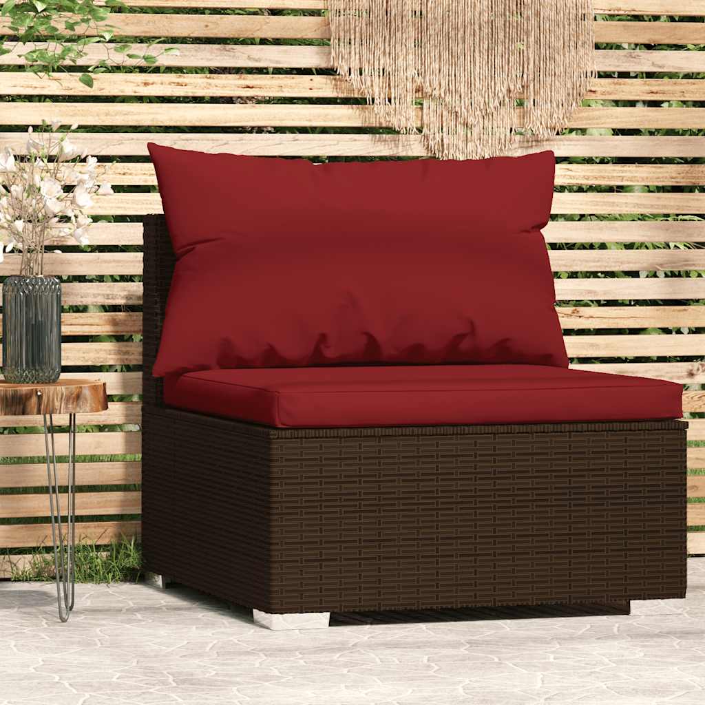 foto del prodotto divano centrale da giardino con cuscini in polyrattan marrone cod mxl 70759