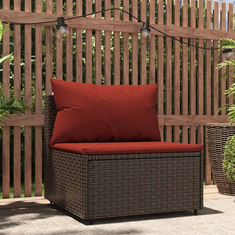 foto del prodotto divano centrale da giardino con cuscini in polyrattan marrone vidaxl 677816