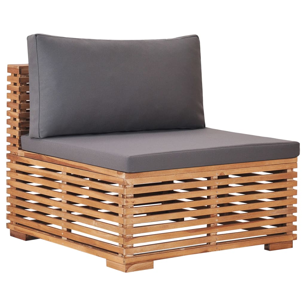 foto del prodotto divano centrale da giardino con cuscino grigio massello di teak cod mxl 67981