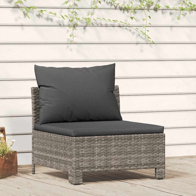 foto del prodotto divano centrale da giardino con cuscino in polyrattan grigio