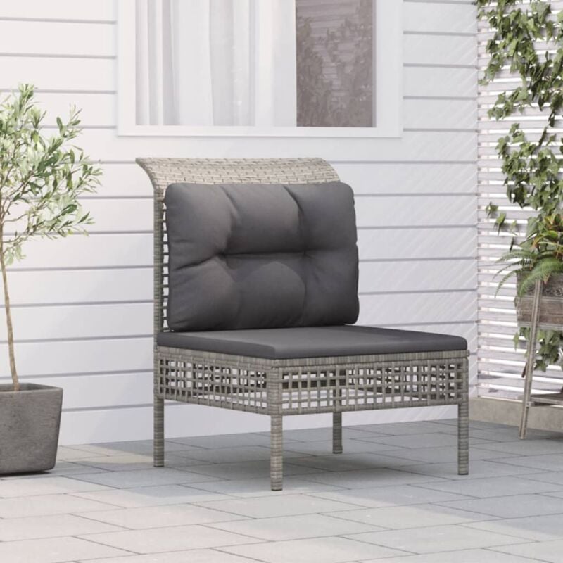 foto del prodotto divano centrale da giardino con cuscino in polyrattan grigio