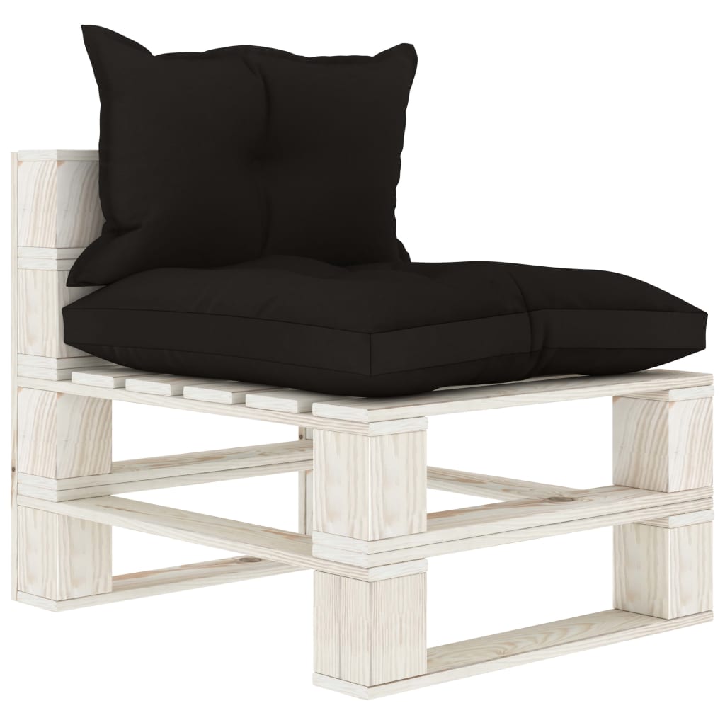 foto del prodotto divano centrale da giardino in pallet con cuscini nero in legno cod mxl 72103