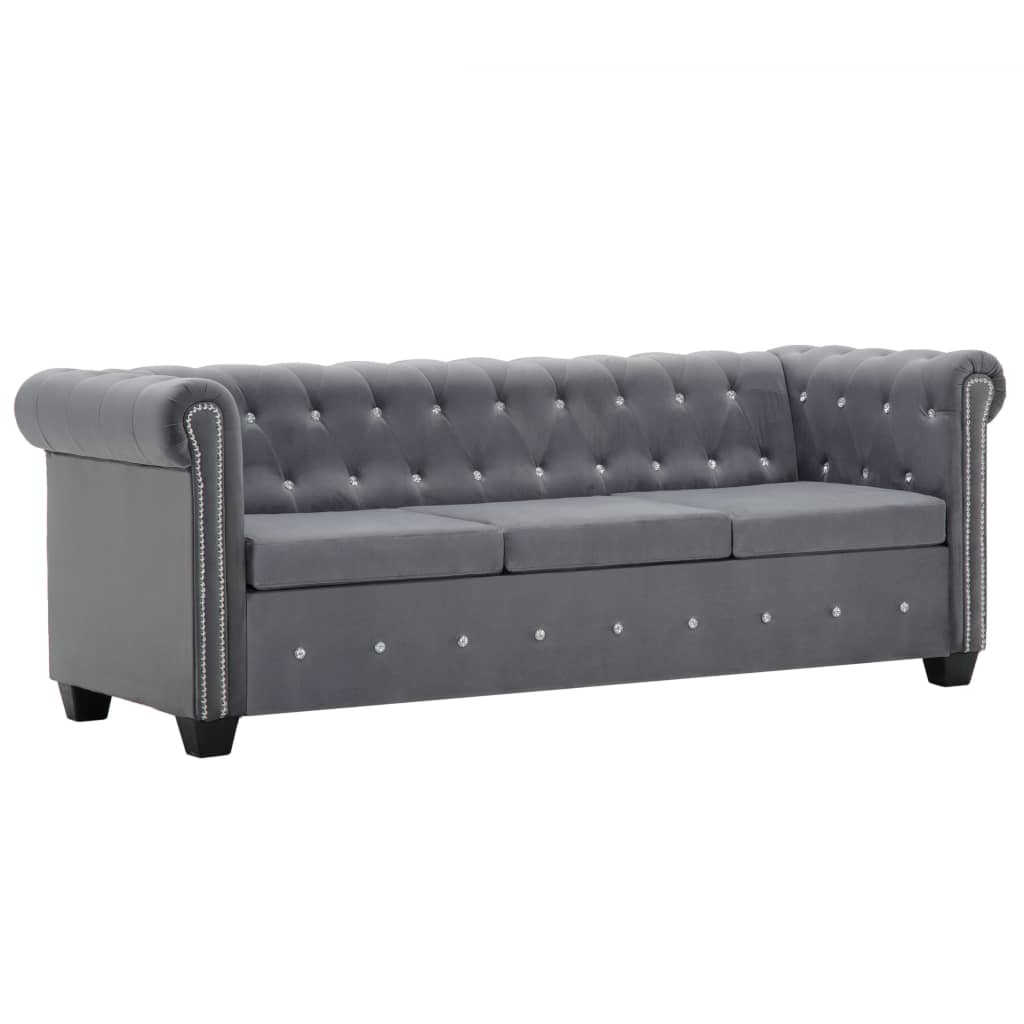 foto del prodotto divano chesterfield a 3 posti in velluto 199x75x72 cm grigiocod mxl 94900