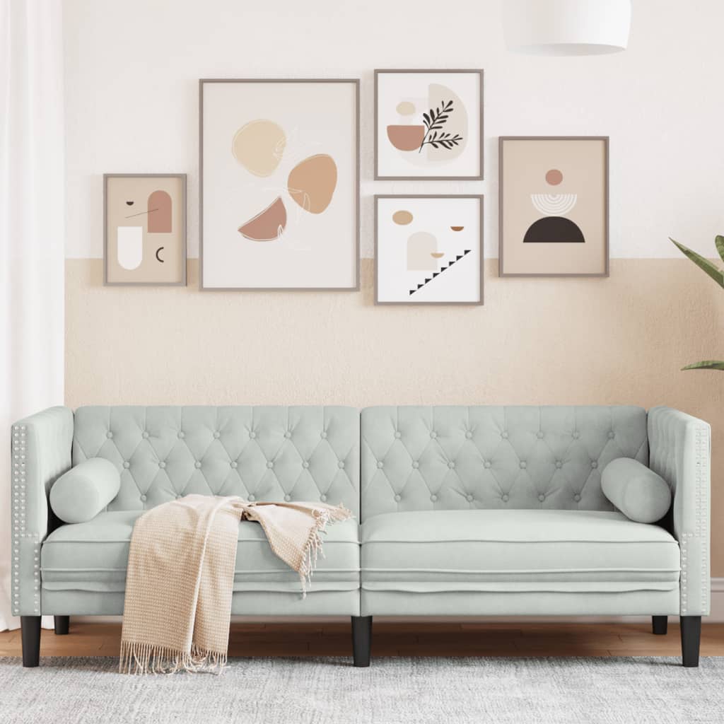 foto del prodotto divano chesterfield con rinforzi 3 posti grigio chiaro velluto