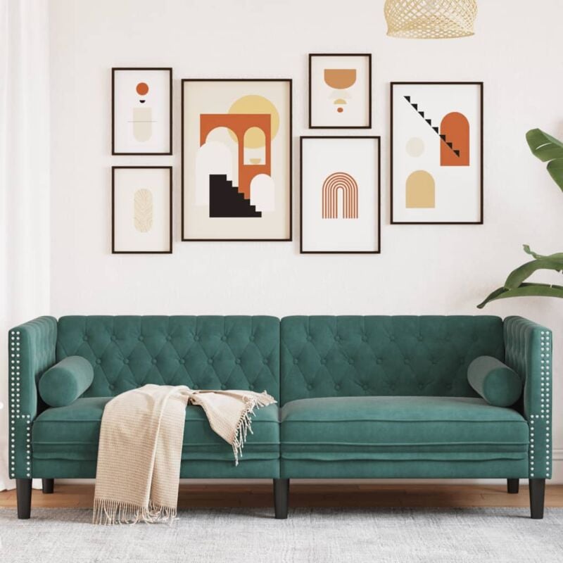 foto del prodotto divano chesterfield con rinforzi 3 posti verde scuro in velluto vidaxl