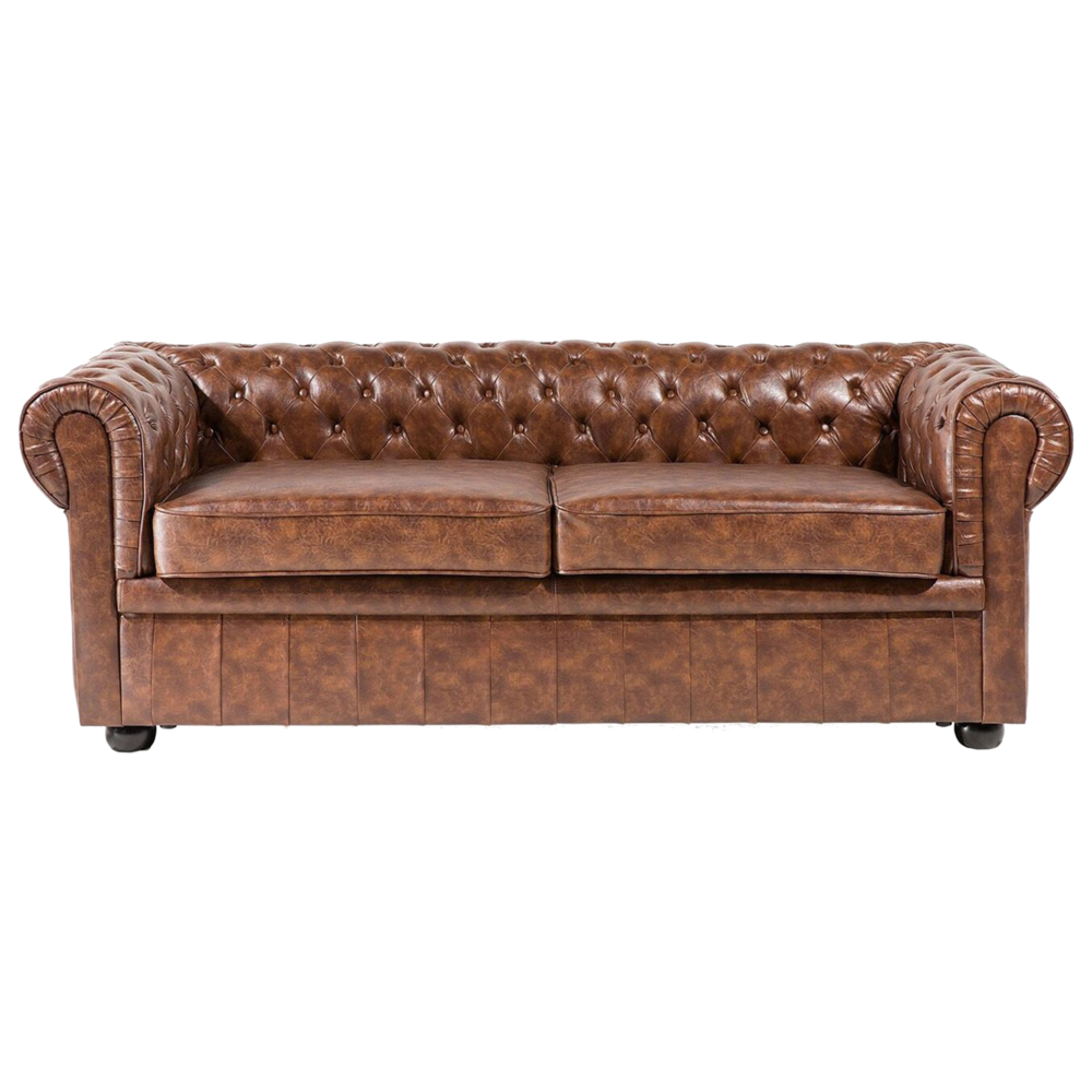 foto del prodotto divano chesterfield marrone ecopelle gambe nere 3 posti in stile moderno