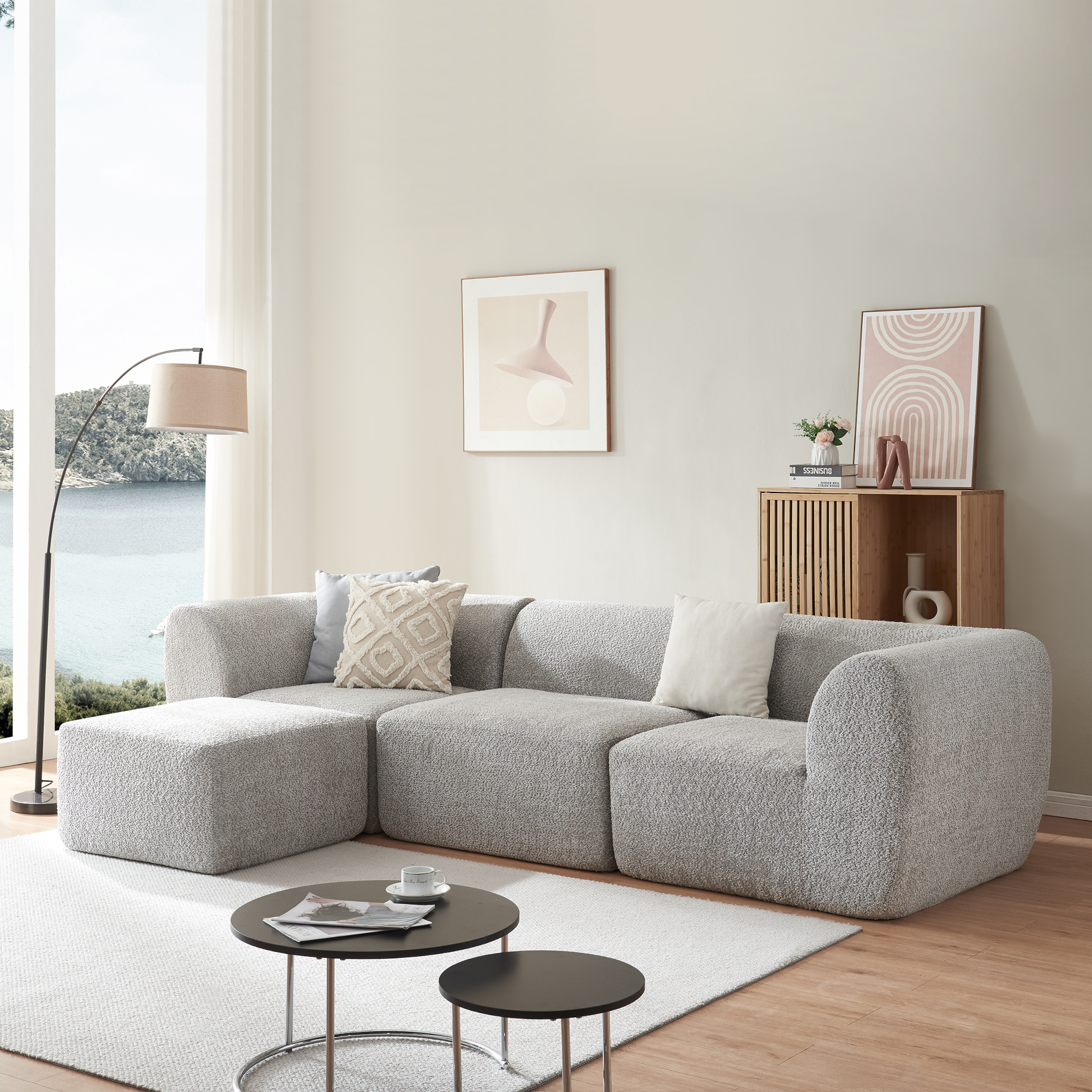 foto del prodotto divano componibile a 3 posti chaise longue divano modulare 76x313x181 cm serie hurvas grigio en.casa 