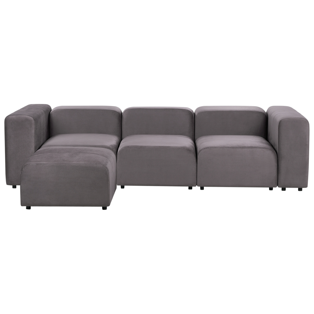 foto del prodotto divano componibile a 3 posti con pouf rivestito con velluto grigio scuro stile moderno