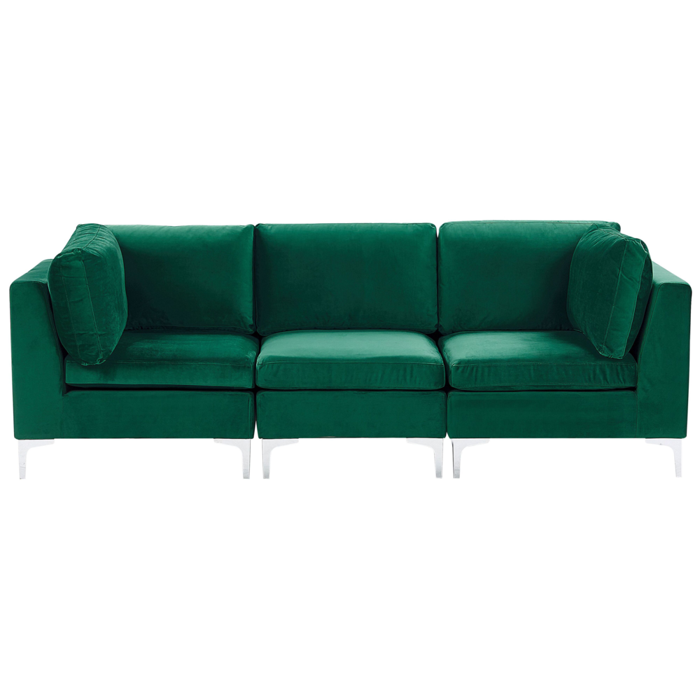 foto del prodotto divano componibile velluto verde 3 posti gambe in metallo argento stile glamour
