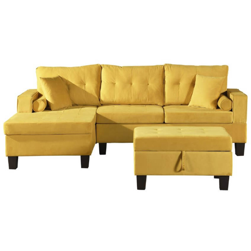 foto del prodotto divano con chaise longue rom giallo velluto colore giallo home deluxe