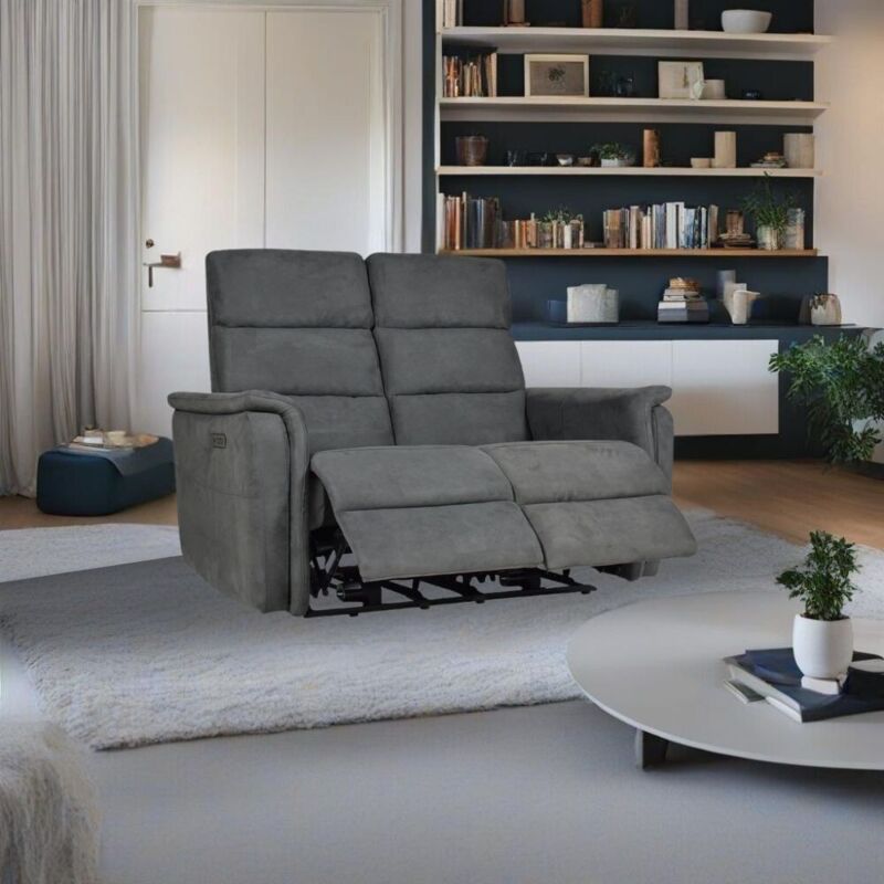 foto del prodotto divano con recliner elettrici 2 posti in tessuto colore grigio faber
