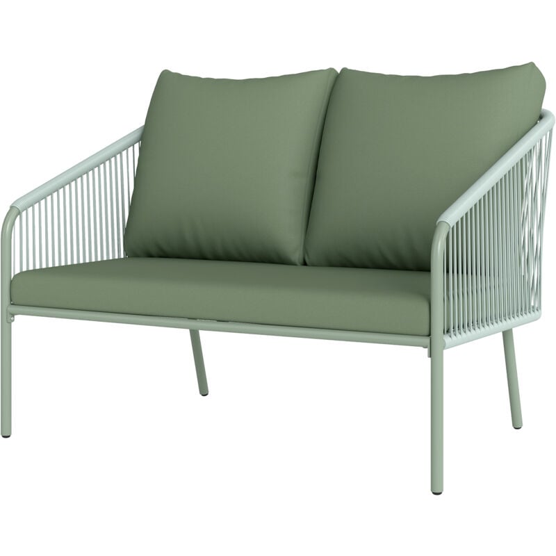 foto del prodotto divano da esterno 2 posti in rattan stile boho con cuscini verde outsunny