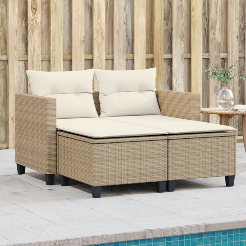 foto del prodotto divano da giardino 2 posti con sgabelli beige in polyrattan
