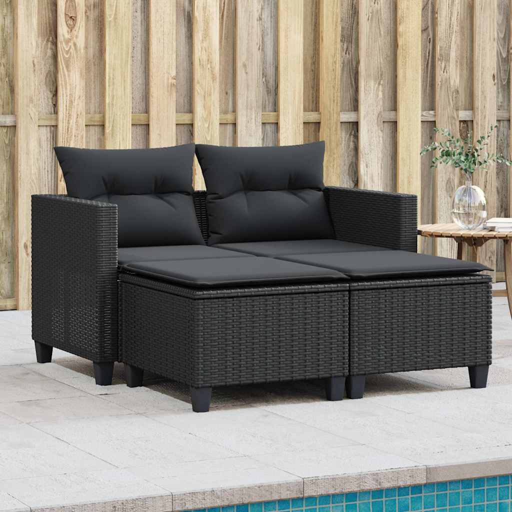foto del prodotto divano da giardino 2 posti con sgabelli nero in polyrattancod mxl 93086