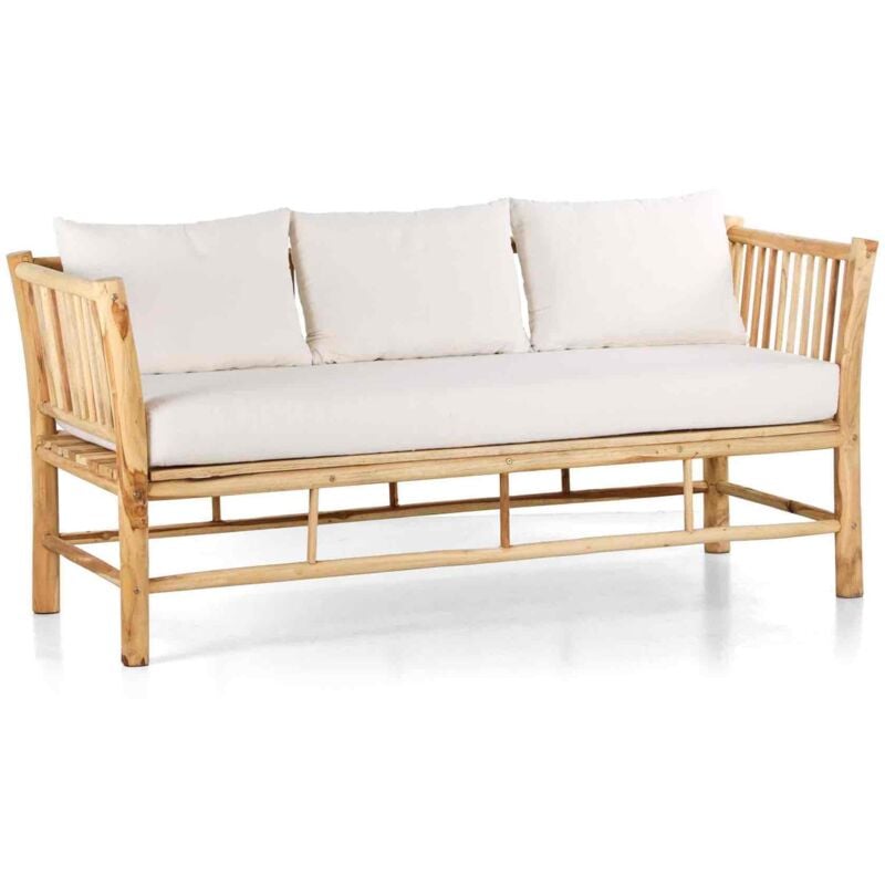 immagine 0 del prodotto divano da giardino 3 posti in teak con cuscini ecru shein