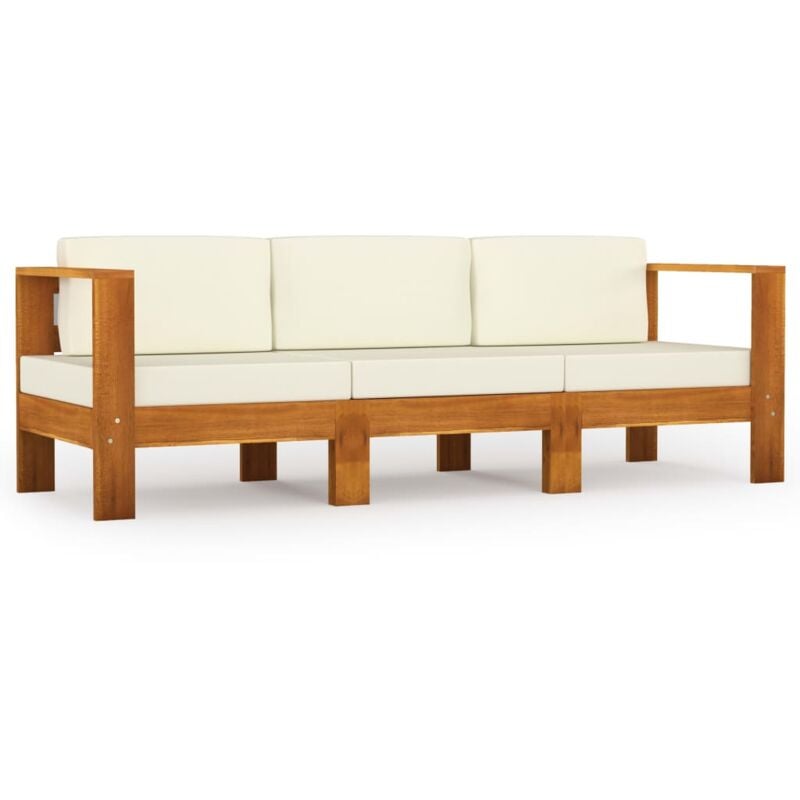 foto del prodotto divano da giardino 3 posti mobili da esterno e cuscini bianco crema in legno di acacia 02 0013232