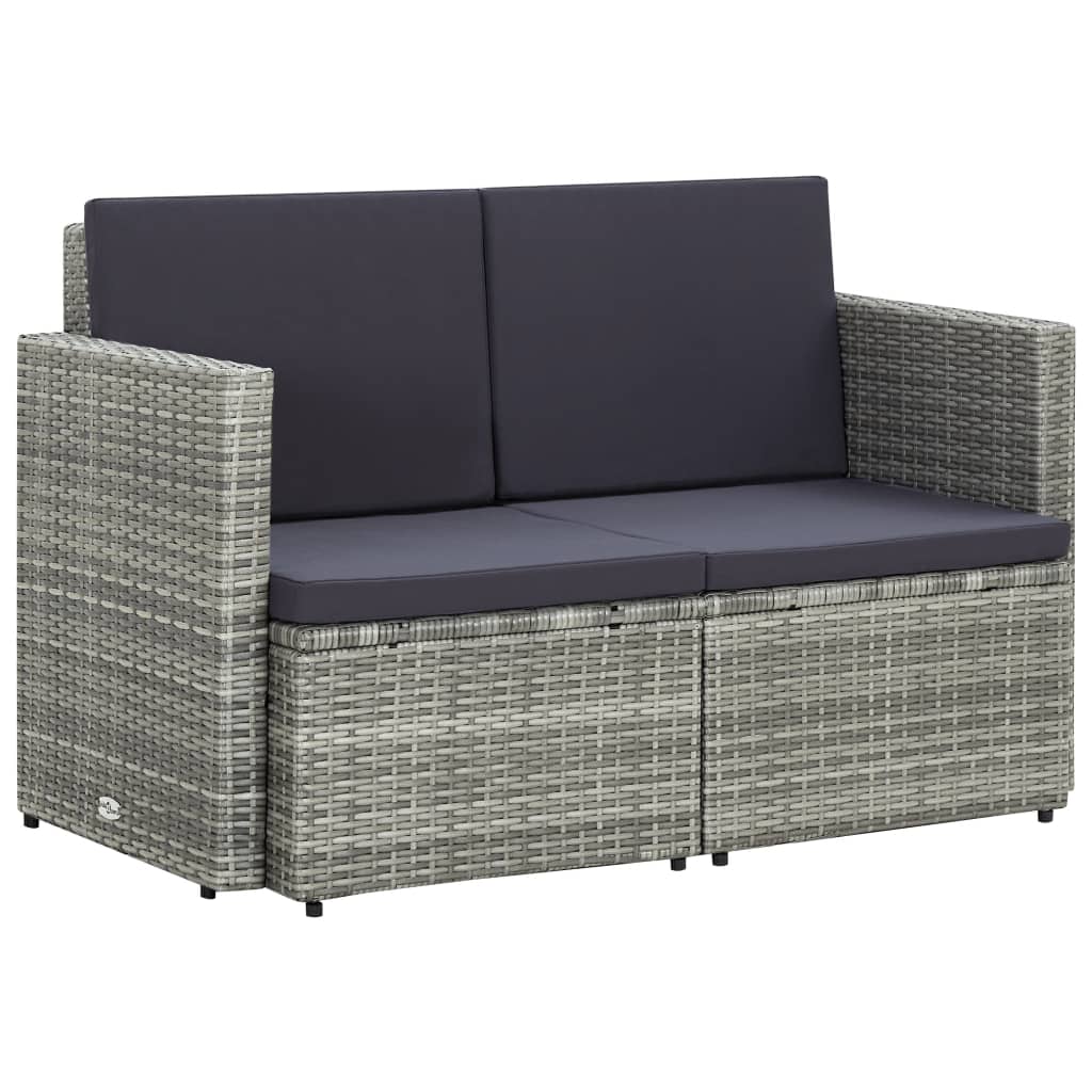 foto del prodotto divano da giardino a 2 posti con cuscini grigio in polyrattan cod mxl 77259
