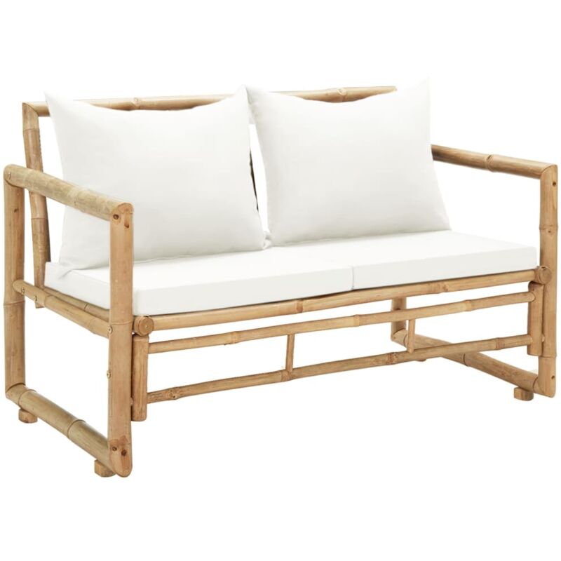 foto del prodotto divano da giardino a 2 posti con cuscini in bamb 115 x 65 x 72 cm