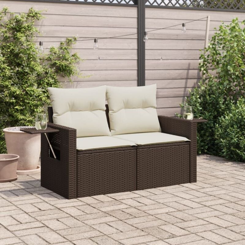 foto del prodotto divano da giardino a 2 posti con cuscini in polyrattan marrone vidaxl