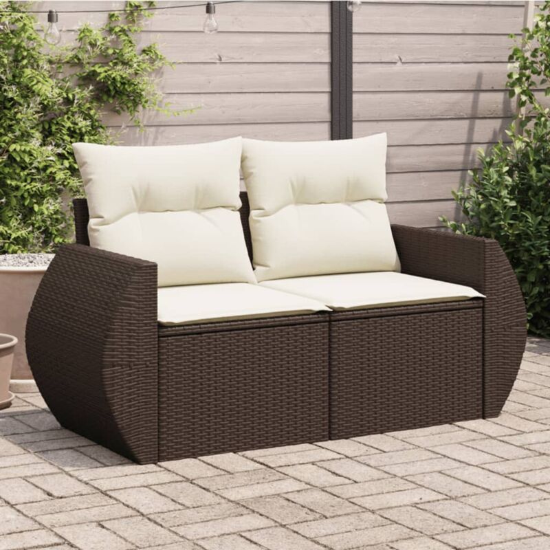 foto del prodotto divano da giardino a 2 posti con cuscini in polyrattan marrone vidaxl