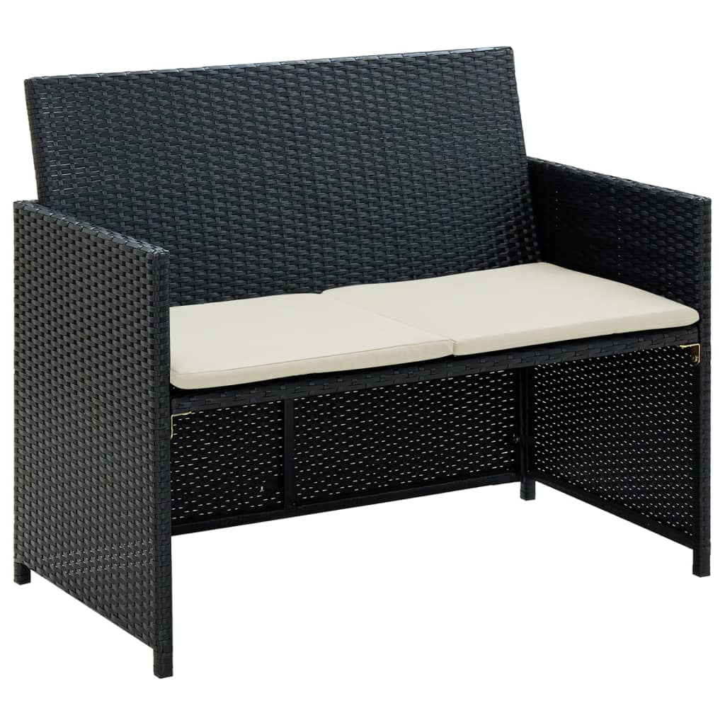 foto del prodotto divano da giardino a 2 posti con cuscini in polyrattan nero cod mxl 67781