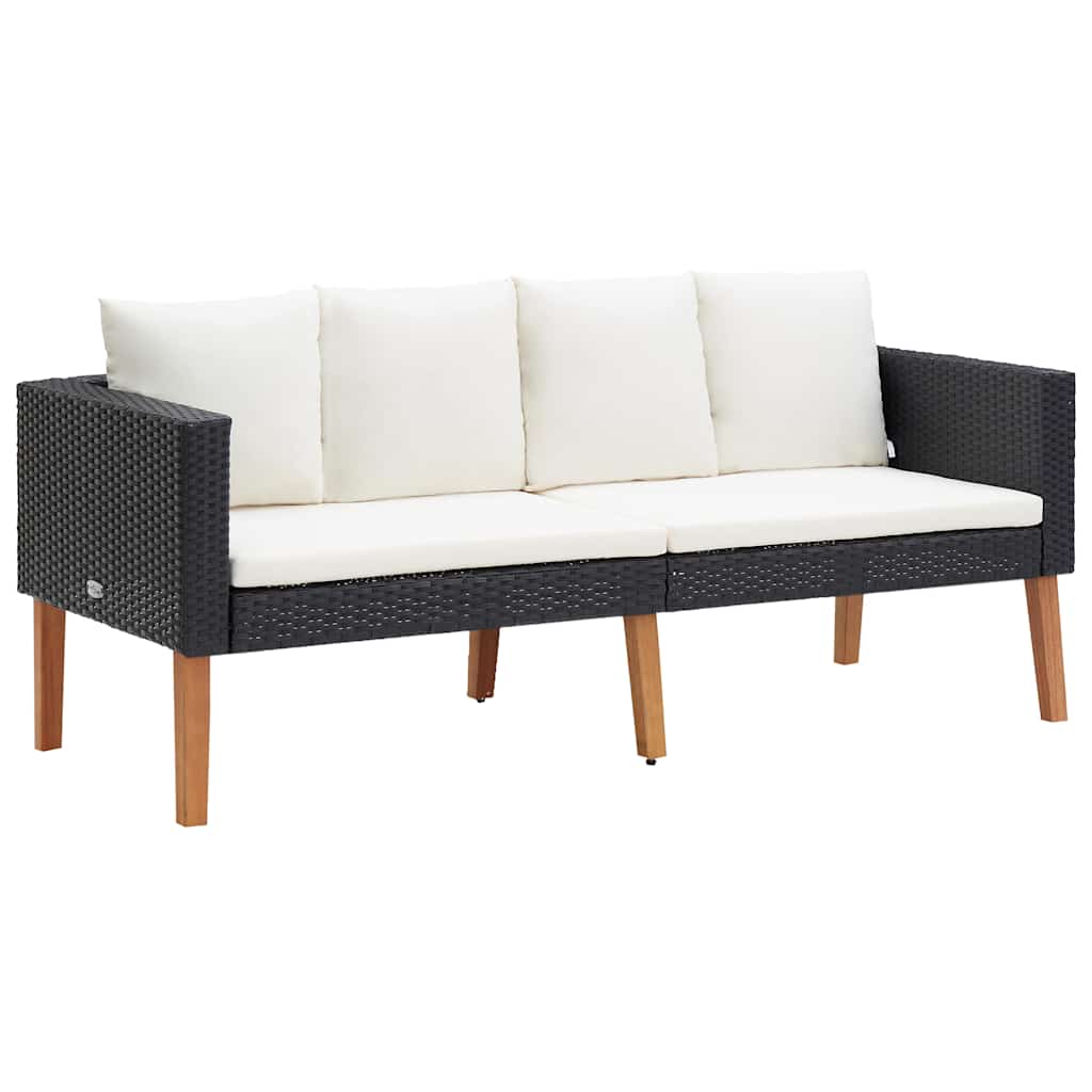 foto del prodotto divano da giardino a 2 posti con cuscini in polyrattan nero cod mxl 70659