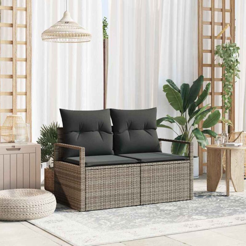 foto del prodotto divano da giardino a 2 posti con storage e cuscini in polyrattan grigio
