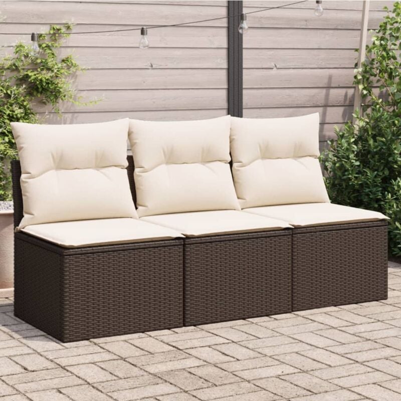 foto del prodotto divano da giardino a 3 posti con cuscini in polyrattan marrone