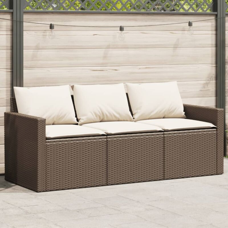 immagine 0 del prodotto divano da giardino a 3 posti con cuscini in polyrattan marrone vidaxl