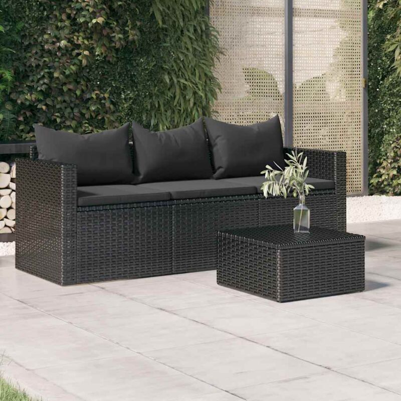 foto del prodotto divano da giardino a 3 posti con cuscini nero in polyrattan vidaxl 268601