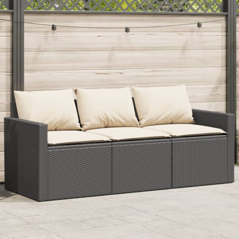 foto del prodotto divano da giardino a 3 posti con cuscini nero in polyrattan vidaxl