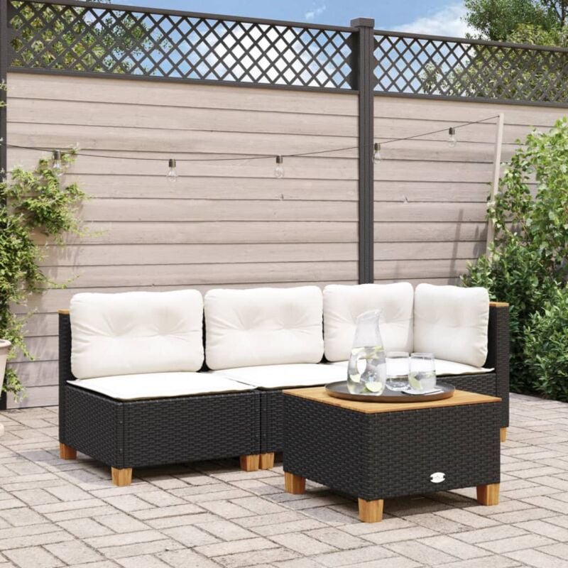 foto del prodotto divano da giardino a 3 posti con cuscini nero in polyrattan vidaxl