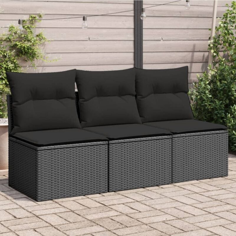 foto del prodotto divano da giardino a 3 posti con cuscini nero in polyrattan vidaxl