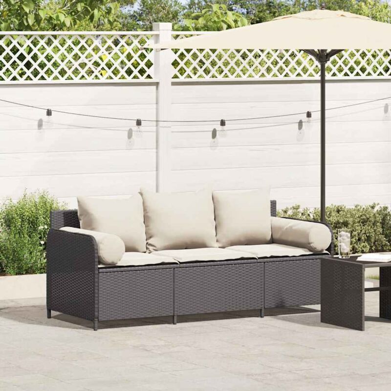 foto del prodotto divano da giardino a 3 posti con cuscini nero in polyrattan vidaxl