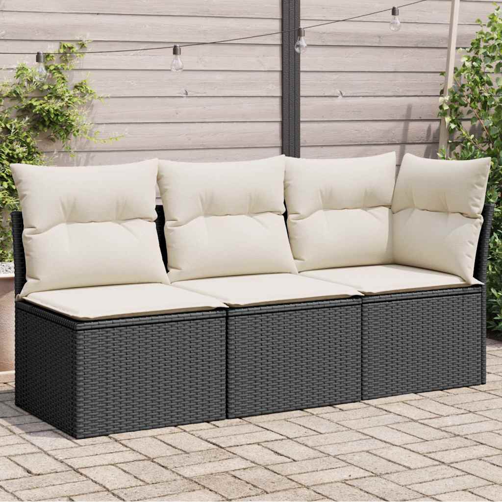 foto del prodotto divano da giardino a 3 posti con cuscini nero in polyrattancod mxl 87731