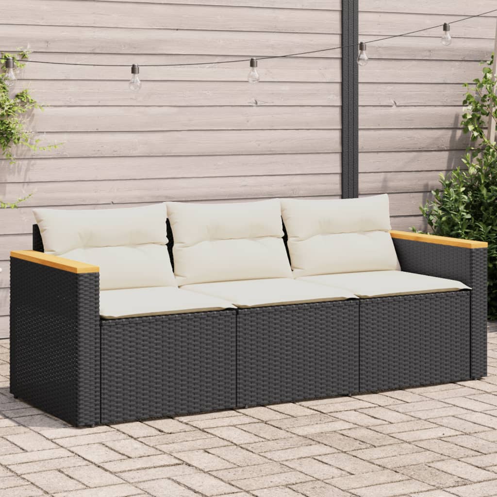 foto del prodotto divano da giardino a 3 posti con cuscini nero in polyrattancod mxl 91201