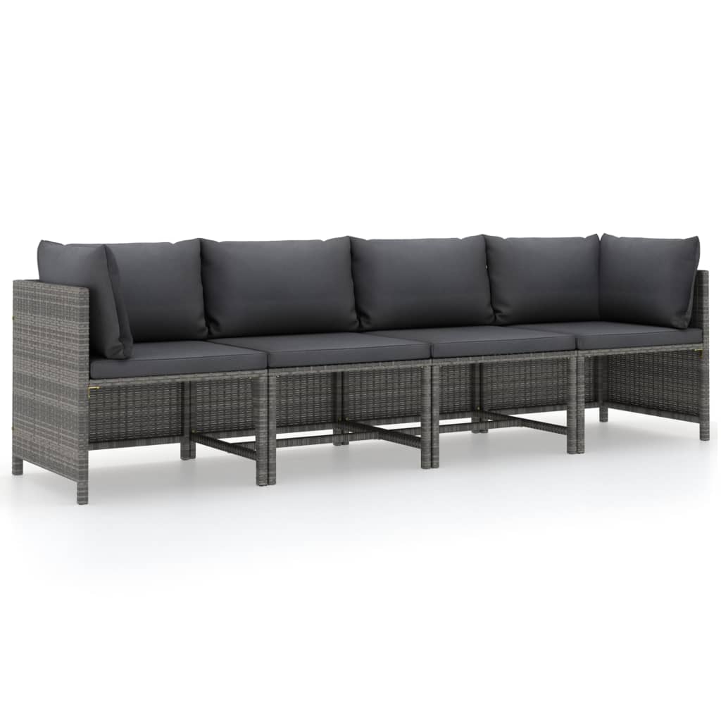 foto del prodotto divano da giardino a 4 posti con cuscini grigio in polyrattan cod mxl 70679